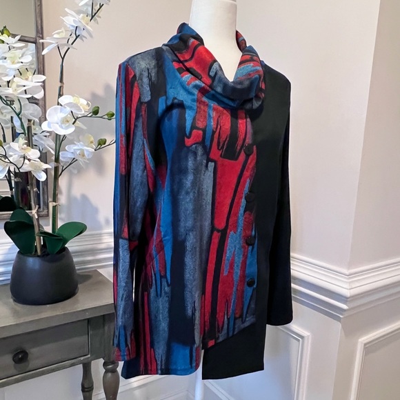 NWT Radzoli Multicolor Asymmetrical Hem Cowel Neck Lightweight Knit Tunic XL - Picture 3 of 16